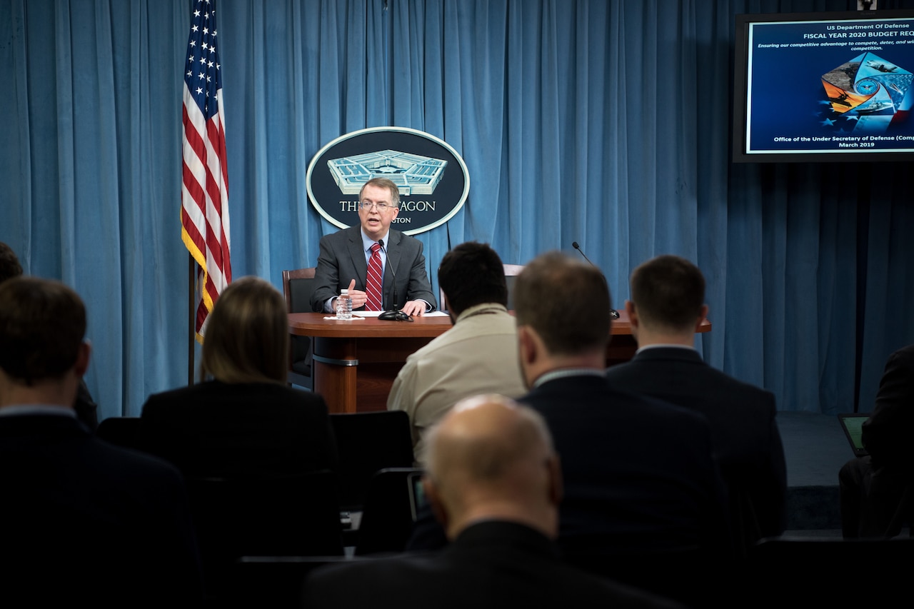 A Defense Department official briefs reporters at the Pentagon.