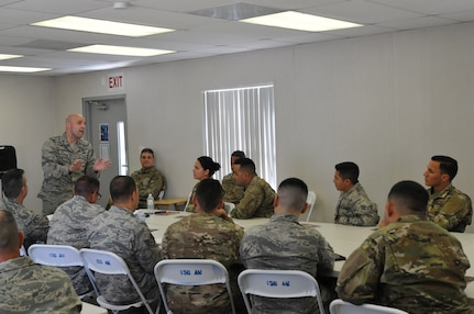 Col. Kenneth Lozano, Director of Diversity and Inclusion Air National Guard coaches members of the 156th Airlift Wing at Muniz Air National Guard Base, Puerto Rico.