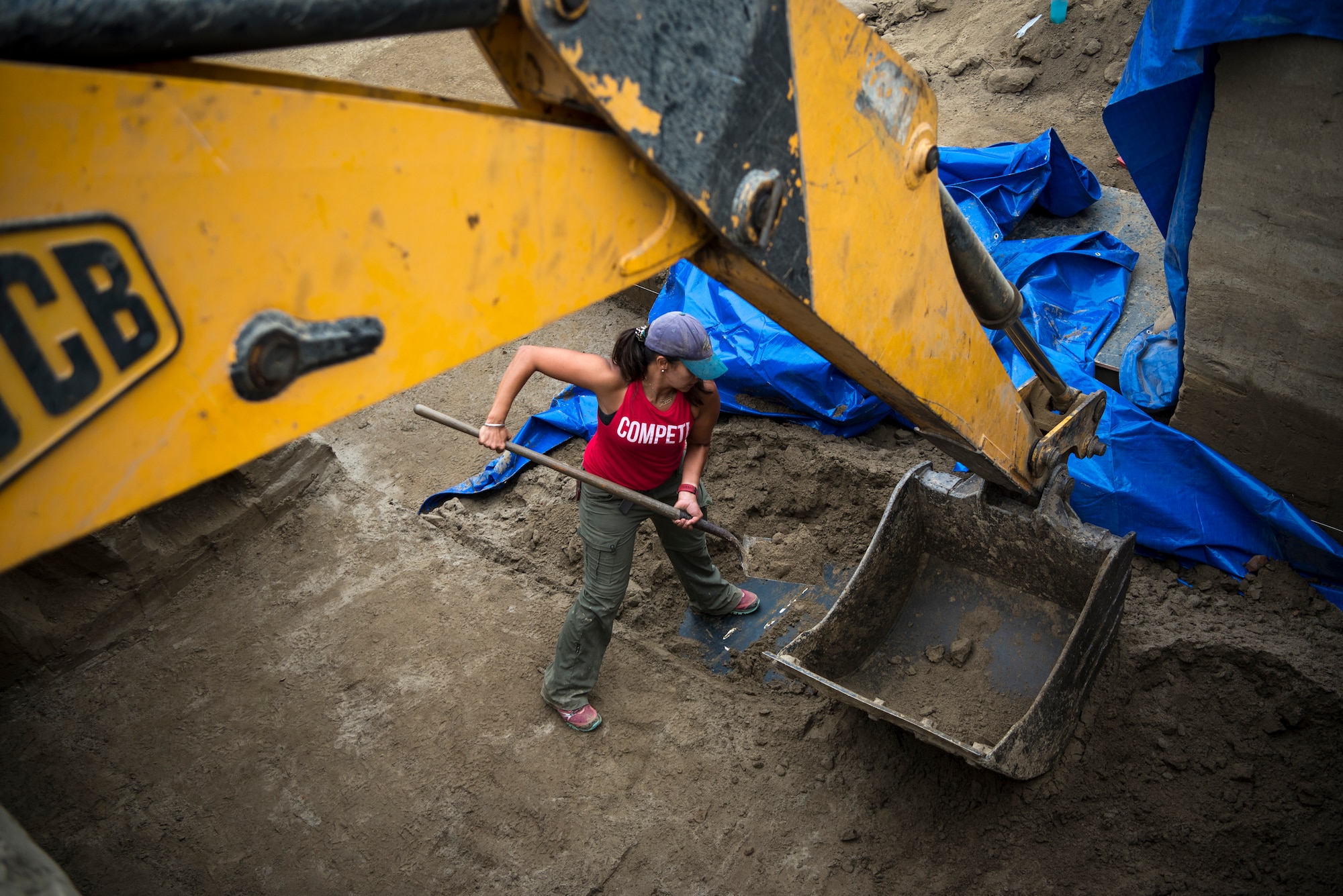Dr. Meghan-Tomasita Cosgriff-Hernandez, a forensic anthropologist with the Defense POW/MIA Accounting Agency (DPAA), assists with excavation operations while looking for possible human remains from WWII, March 6, 2019.