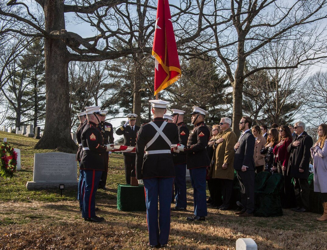 Marines with Marine Barracks Washington D.C. support a full honors funeral for Lt. Gen. John I. Hudson at Arlington National Cemetery, Arlington, Virginia, Feb. 26, 2019.