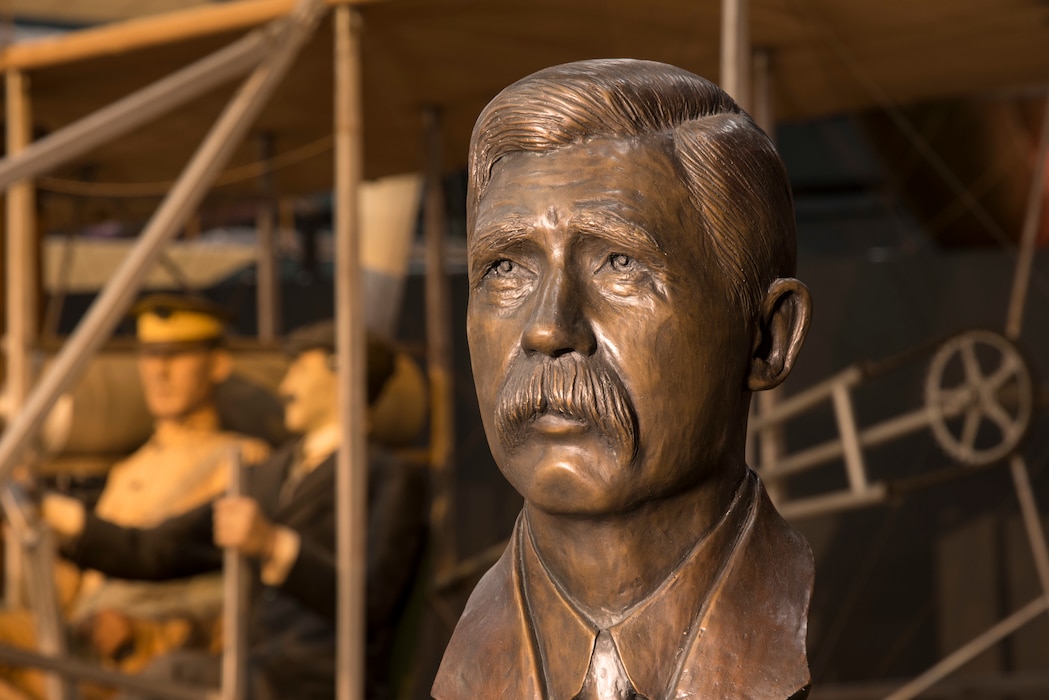 DAYTON, Ohio - A bronze bust honoring the first aviation mechanic, Charles E. Taylor, on display in the National Museum of the U.S. Air Force's Early Years Gallery. (U.S. Air Force photo by Ken LaRock)
