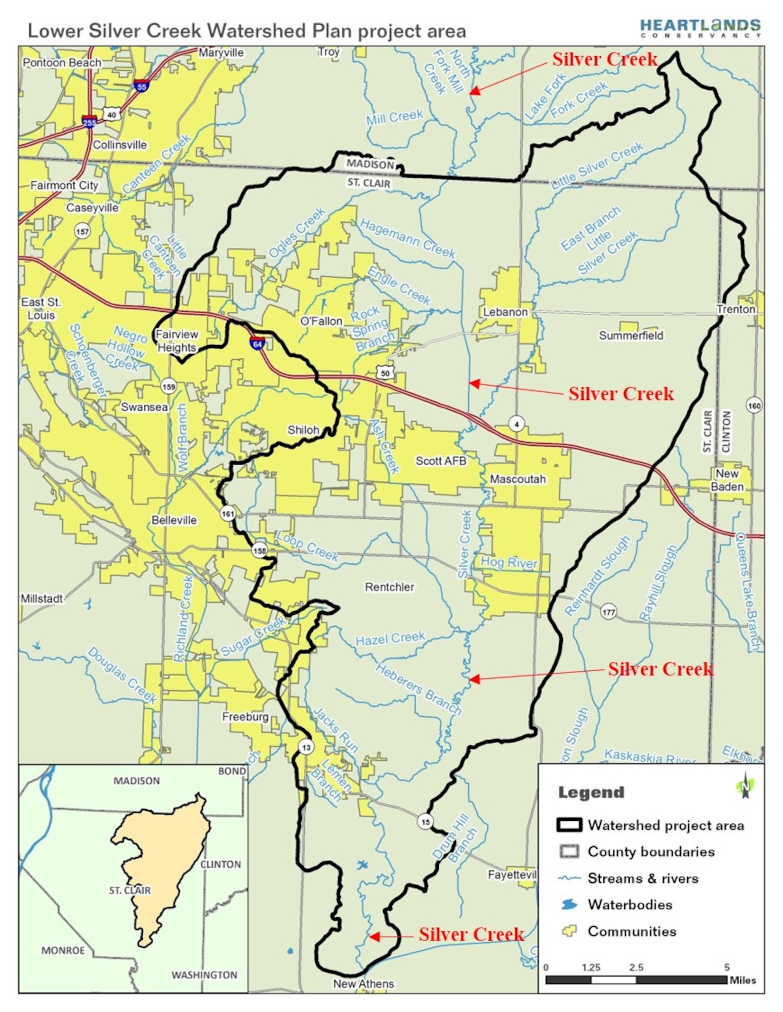 The Lower Silver Creek Watershed’s 454 miles of streams drain roughly 126,000 acres of land.  Silver Creek flows south from the project area to join the Kaskaskia River, which ultimately drains into the Mississippi River.  (Courtesy photo)