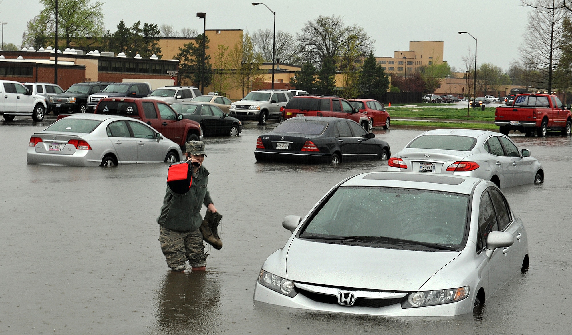 The Lower Silver Creek Watershed Plan helps to identify ways to reduce flooding and mitigate the damage to personal and Air Force property, and will help prevent flooding like this that occurred in 2013. (U.S. Air Force photo by Airman 1st Class Jaeda Waffer)