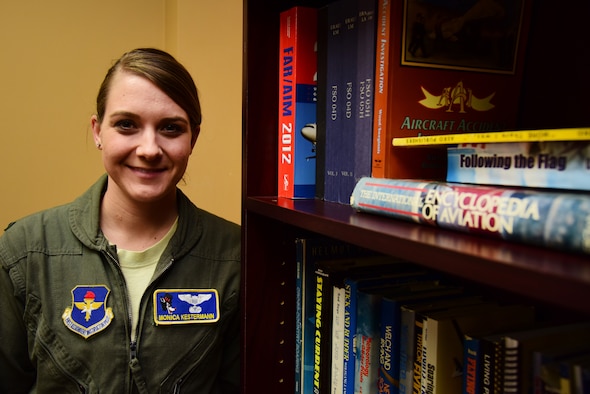 One project 1st Lt. Monica Kestermann, 86th Flying Training Squadron T-1A Jayhawk instructor pilot, is working on is finalizing a library in the break room with books of aviation and leadership for pilots and students during their down time at Laughlin Air Force Base, Texas. She was recognized by wing leadership as this week’s “XLer” for not only her dedication to her students but to her job and her squadron as well. (U.S. Air Force photo by Airman 1st Class Anne McCready)
