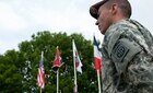 A 82nd Airborne Solder at a ceremony in Gourbesville, France