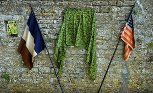 The memorial before unveiling at Franquetot Castle in Coigny, France
