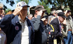 WWII veterans at a ceremony in Chef-du-Pont, France