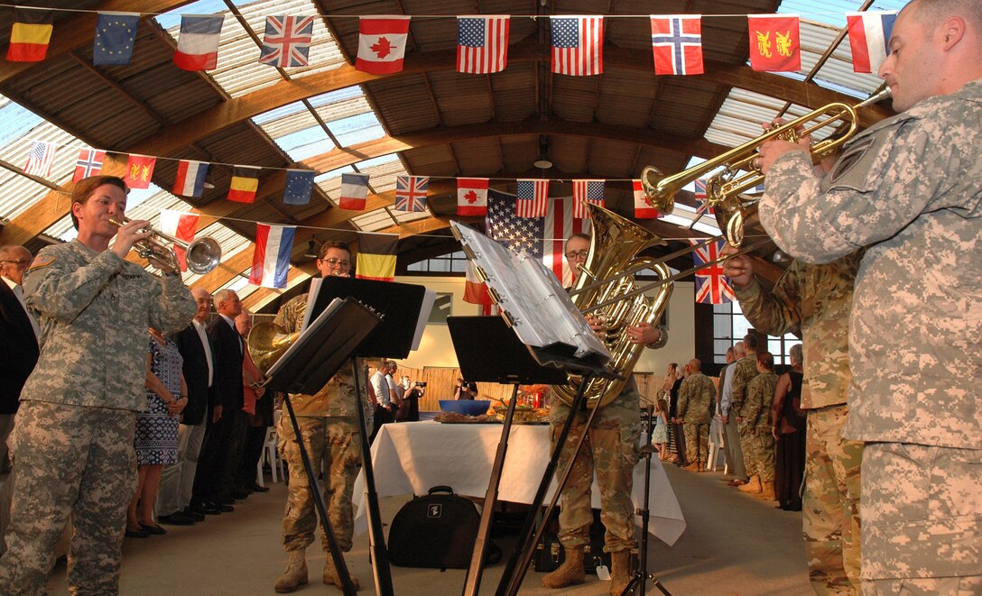 The U.S. Army Europe Band and Chorus plays at the Liberation Dinner held in Sainte-Mere-Eglise, France