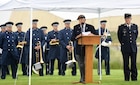 D-Day veteran Steve Melnikof speaks at a ceremony in Sainte-Marie-du-Mont, France