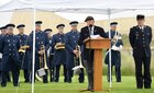 D-Day veteran Steve Melnikof speaks at a ceremony in Sainte-Marie-du-Mont, France