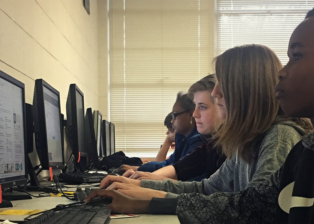 Students using the Science Lab use the computers for their in research projects.