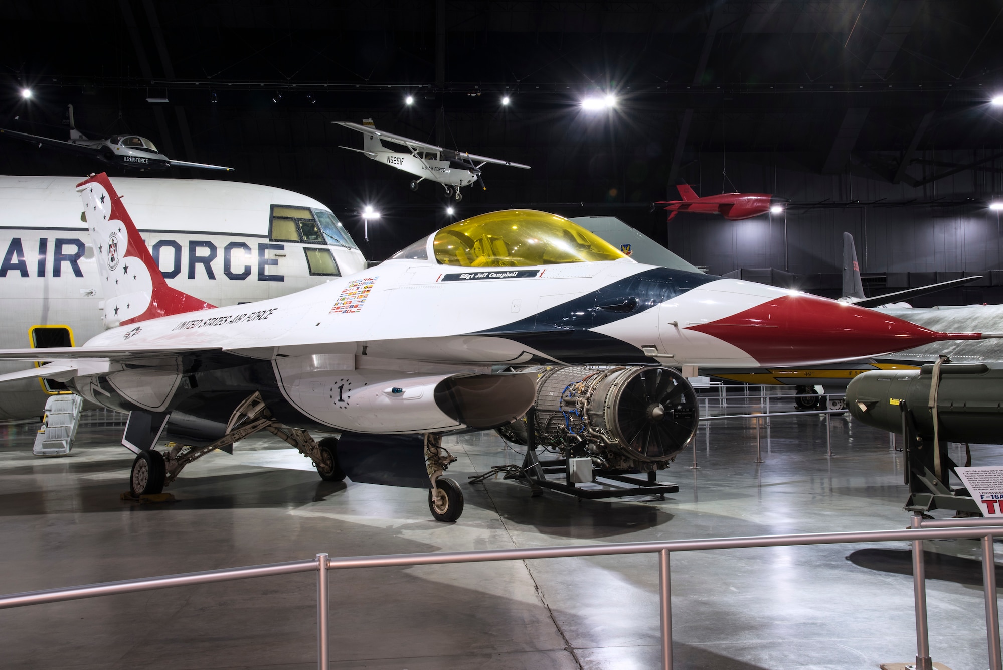 DAYTON, Ohio -- General Dynamics F-16A Fighting Falcon in the Cold War Gallery at the National Museum of the United States Air Force. (U.S. Air Force photo by Ken LaRock)