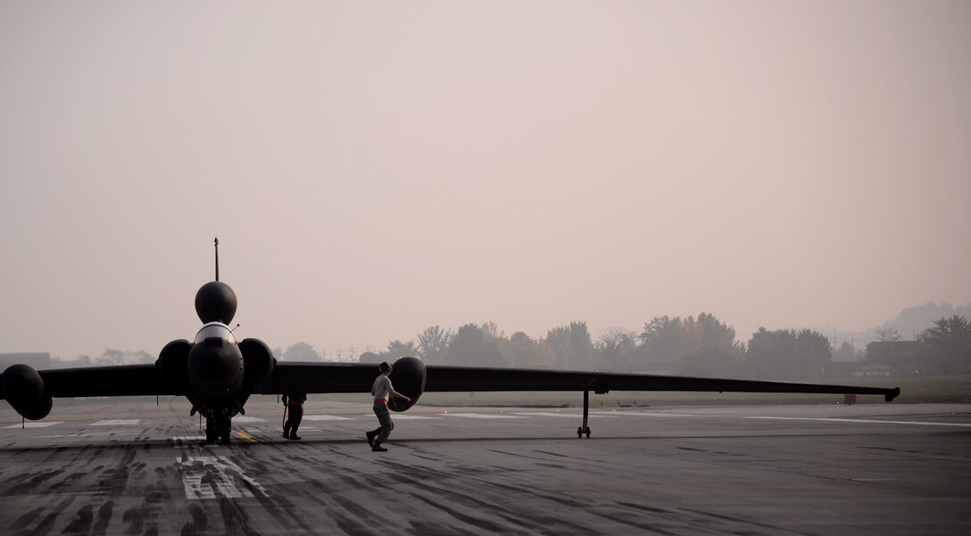 Airmen perform last-minute checks on a U-2 reconnaissance aircraft before it takes from Osan Air Base, Republic of Korea. Huntsville Center’s Fuels team cleaned, inspected and repaired a fuel storage tank used to hold and dispense  a jet fuel created specifically for the reconnaissance aircraft, an important part of the Air Force’s intelligence, surveillance and reconnaissance  mission enterprise.