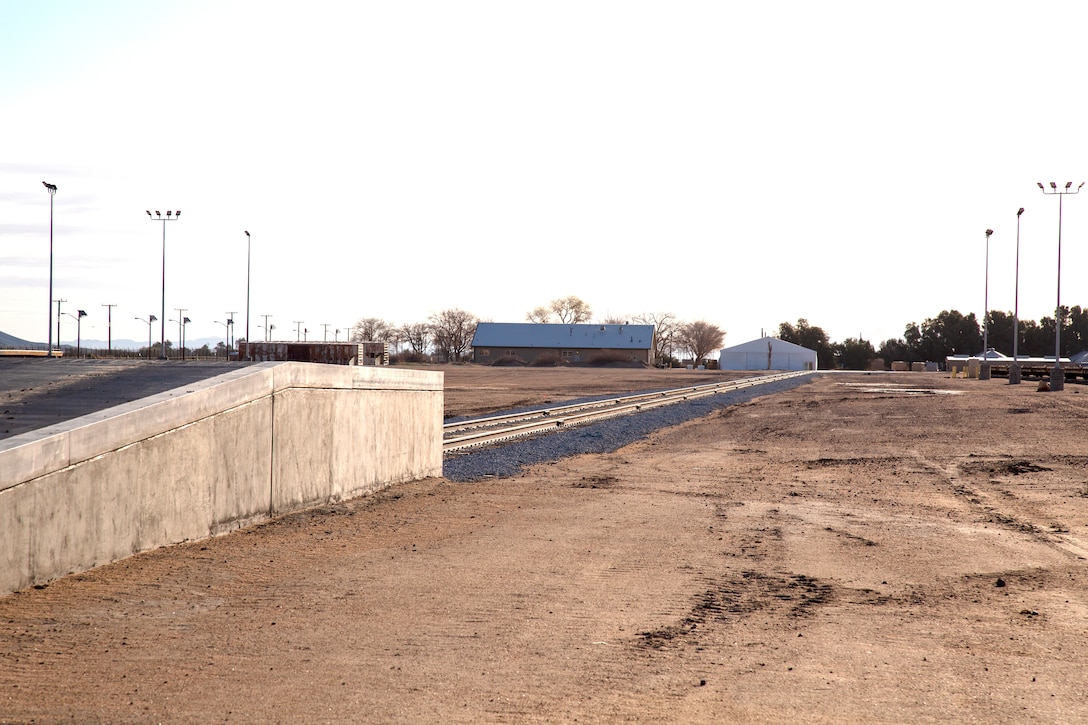 The new ramp and track, made up of standard construction materials such as concrete, gravel, rail track, and spikes, is ready for use at Railway Operations on the Yermo Annex aboard Marine Corps Logistics Base Barstow, Calif., March 13.