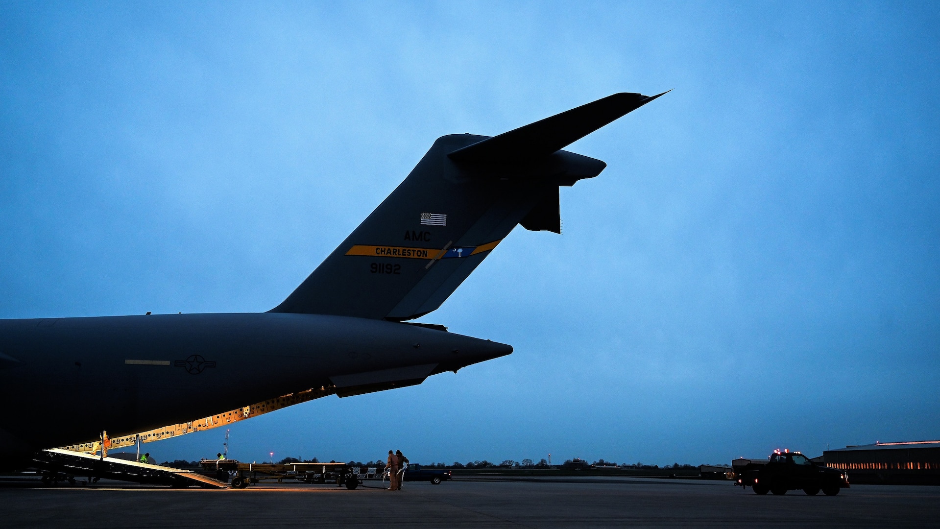 Air transportation Airmen from the 2nd Logistics Readiness Squadron, Barksdale Air Force Base, La., unload equipment deployed from Barksdale to RAF Fairford, England, as a part of U.S. Strategic Command’s Bomber Task Force (BTF) in Europe, March 9, 2019. Multiple C-17s provided airlift for personnel and cargo supporting the BTF.