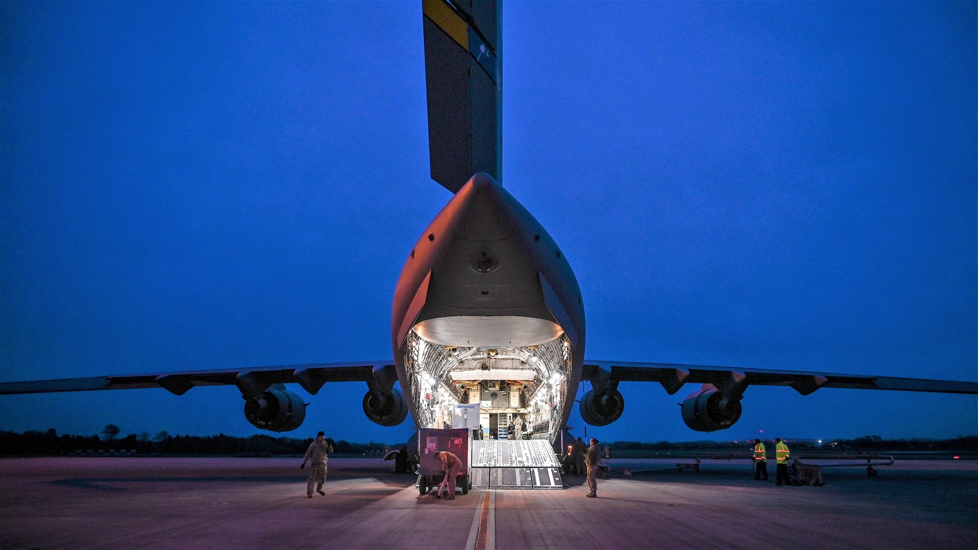 Air transportation Airmen from the 2nd Logistics Readiness Squadron, Barksdale Air Force Base, La., unload equipment supporting U.S. Strategic Command’s Bomber Task Force (BTF) in Europe at RAF Fairford, England, March 9. 2019. The Airmen, equipment and aircraft supporting the BTF are collectively enhancing readiness and response capabilities within the European theater and across the globe.