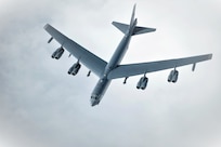 A U.S. Air Force B-52 Stratofortress pulls away from a KC-135 Stratotanker from the 100th Air Refueling Wing, RAF Mildenhall, England, after receiving fuel off the English coast, March 14, 2019.  U.S. Strategic Command forces are on watch 24/7 to deter and detect strategic attack against the U.S. and NATO allies.