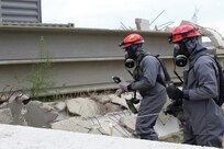 The 36th Engineer Brigade is training up for defense support of civil authorities (DSCA) as members of the Defense Chemical, Biological, Radiological, Nuclear Response Force (DCRF). The 36th Engineer Brigade comprises a portion of the 5,200-person DCRF with a mission to save lives, mitigate human suffering, and facilitate recovery operations in the event of a catastrophic Chemical, Biological, Radiological and Nuclear (CBRN) event in the United States. Joint Task force Civil Support provides command and control of the DCRF for a disaster response and is always in support of civil authorities. This training by the 36th Engineer Brigade is another effort to prepare for its upcoming DSCA mission beginning in June. (U.S. Army photo by 2nd Lt. Corey Maisch/released)