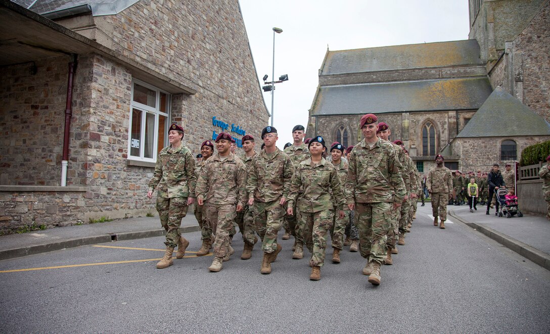 U.S. Soldiers in a ceremony at Montebourg, France