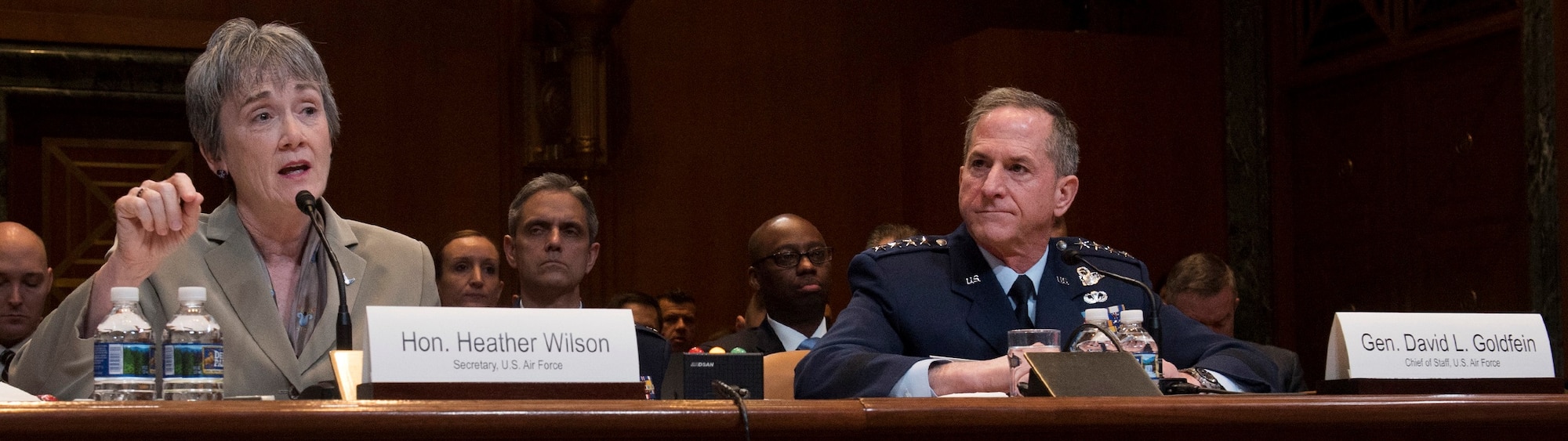 Secretary of the Air Force Heather Wilson and Air Force Chief of Staff Gen. David L. Goldfein testify during a Senate Appropriations Committee hearing on the fiscal year 2020 funding request and budget justification for the Department of the Air Force in Washington, D.C., March 13, 2019.