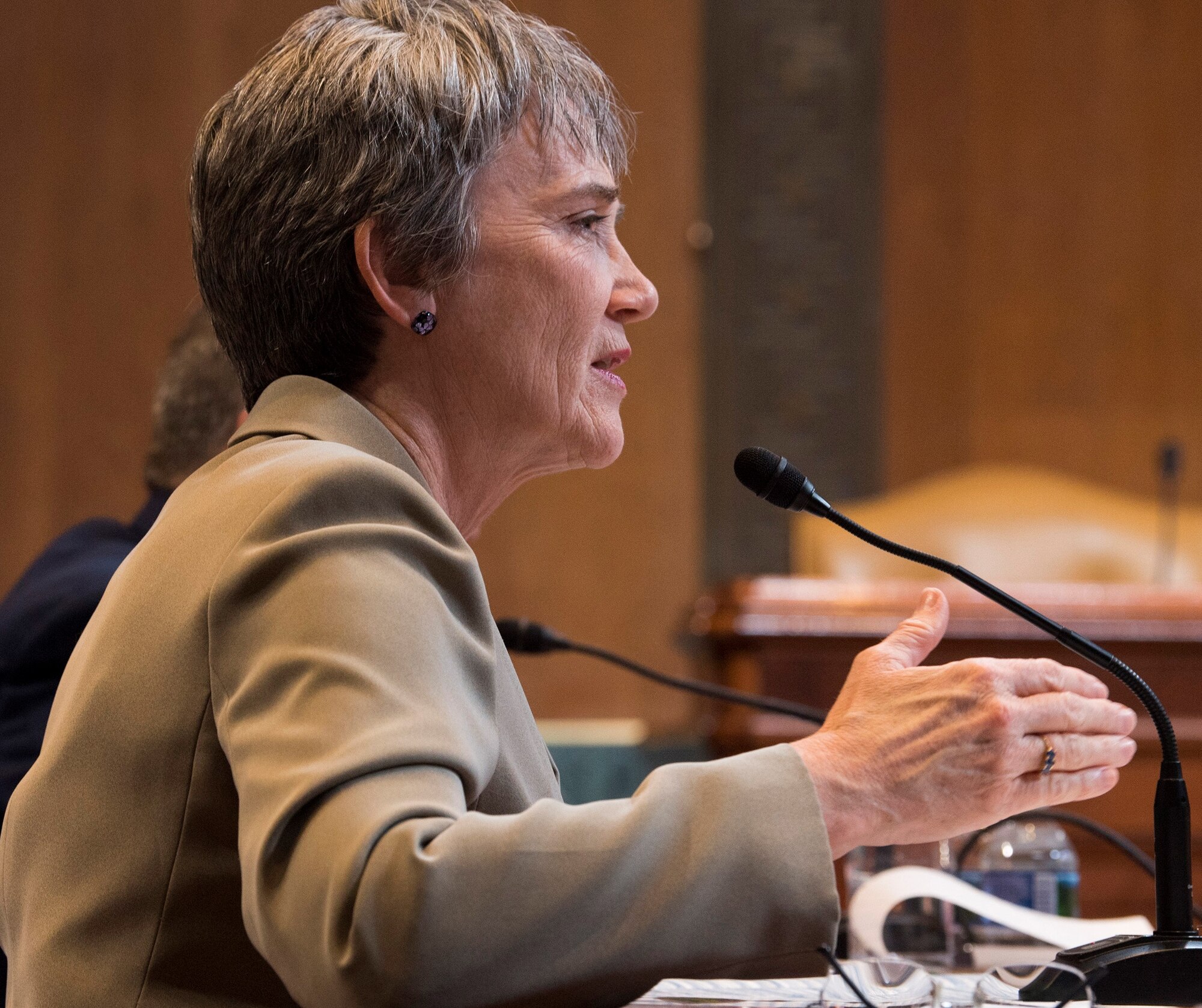 Secretary of the Air Force Heather Wilson testifies during a Senate Appropriations Committee hearing on the fiscal year 2020 funding request and budget justification for the Department of the Air Force in Washington, D.C., March 13, 2019.