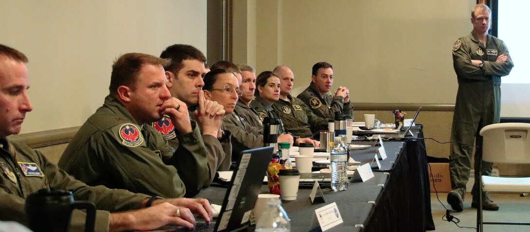 340th Flying Training Group Commander Col. Allen Duckworth (standing) welcomes senior leaders and group staff to the semi-annual 340th FTG Commanders’ Summit, held March 4-7 in Fredericksburg, Texas. (U.S. Air Force photo by Janis El Shabazz)