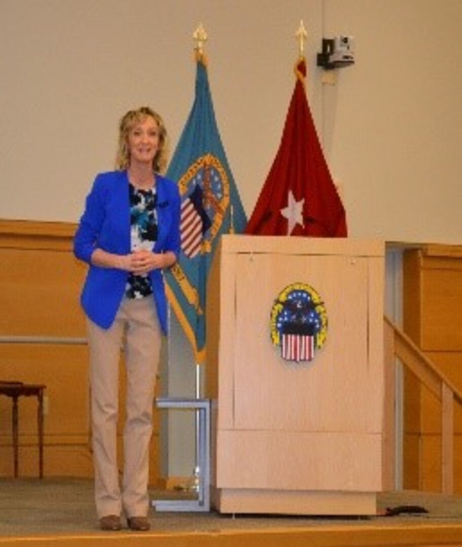 Liz Frazier Brown talks about visionary women during the Women’s History Month Program March 13 at DLA Troop Support in Philadelphia. Brown is a dancer, awarding winning author and thought leader in the field of personal transformation. (Photo by Alexandria Brimage-Gray)