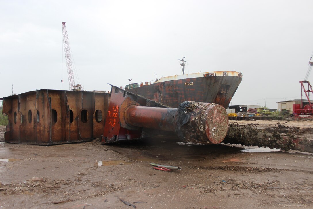 The final piece of the STURGIS sits on land, marking the major milestone of the completion of the decommissioning and dismantling of the STURGIS vessel.