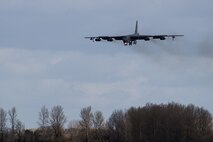 A B-52 Stratofortress deployed from Barksdale Air Force Base, La., lands on the flight line at RAF Fairford, England, March 14, 2019. The B-52s arrived after over 400 Airmen and mission essential equipment were deployed in support of U.S. Strategic Command’s Bomber Task Force (BTF) in Europe.