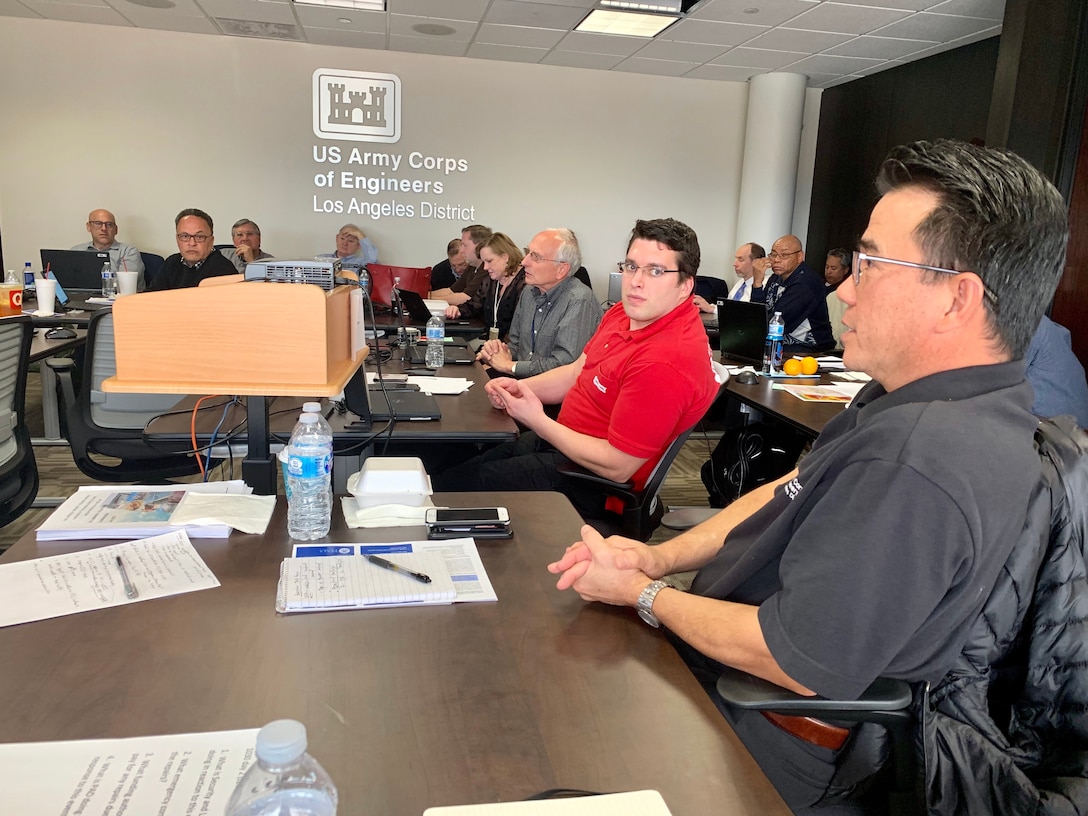 U.S. Army Corps of Engineers Los Angeles District Chief of Planning Division Ed Demesa participates in a group discussion on better ways to access Corps projects after a disaster. Demesa participated in a continuity of operations exercise conducted in Phoenix, Arizona on March 11.