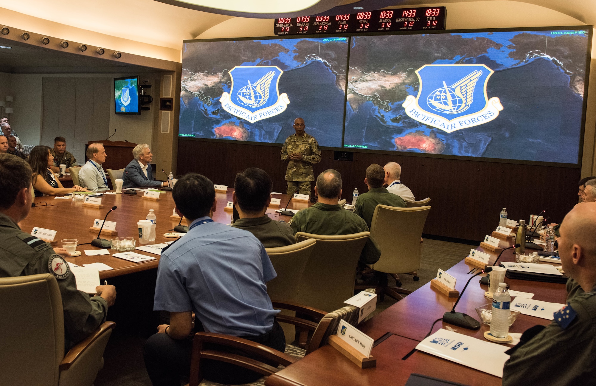 U.S. Air Force Gen. CQ Brown, Jr., Pacific Air Forces (PACAF) commander, speaks to members of the Pacific F-35 Users Group Conference at Headquarters PACAF, Joint Base Pearl Harbor-Hickam, Hawaii, March 12, 2019.