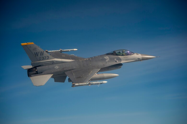 U.S. Air Force Capt. Joe Swinson, 14th Fighter Squadron pilot, flies alongside his wingman during a large-scale air defense and strike mission exercise during COPE Tiger 19, in Thailand, March 14, 2019.