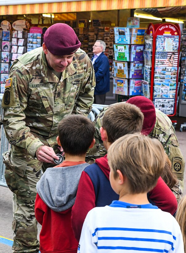 Command Sgt. Maj. Frank C. Luedtke in Sainte-Mere-Eglise, France