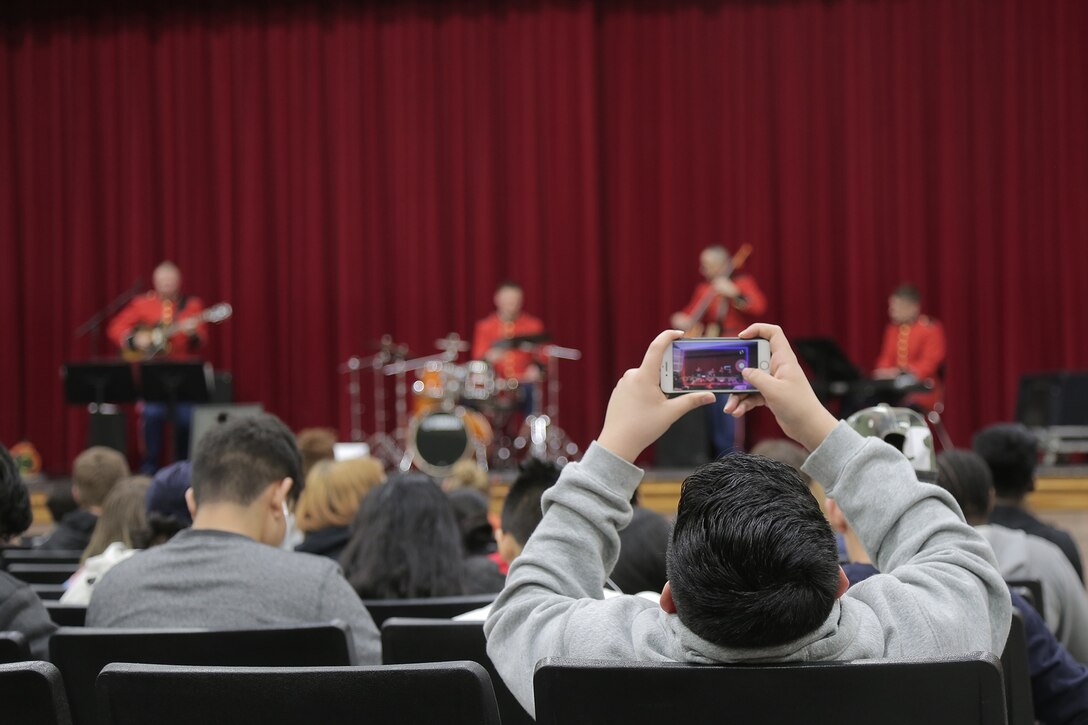 A jazz combo from "The President's Own" U.S. Marine Band presented a Music in the High Schools program at Montgomery Blair High School in Silver Spring, Md. (U.S. Marine Corps photo by Master Sgt. Kristin duBois/released)