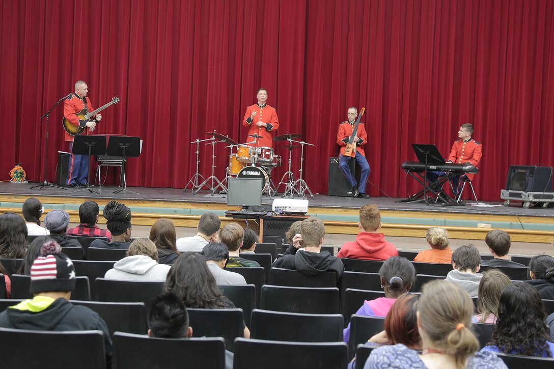 A jazz combo from "The President's Own" U.S. Marine Band presented a Music in the High Schools program at Montgomery Blair High School in Silver Spring, Md. (U.S. Marine Corps photo by Master Sgt. Kristin duBois/released)