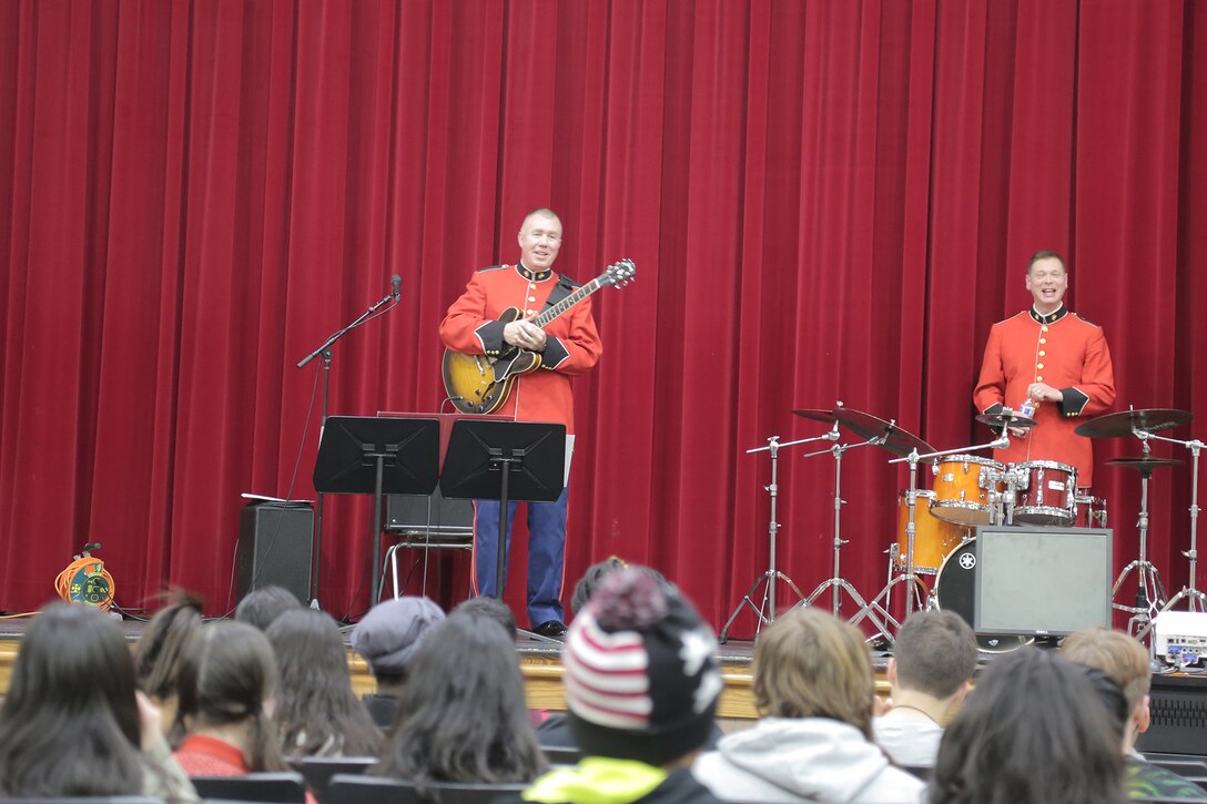 A jazz combo from "The President's Own" U.S. Marine Band presented a Music in the High Schools program at Montgomery Blair High School in Silver Spring, Md. (U.S. Marine Corps photo by Master Sgt. Kristin duBois/released)