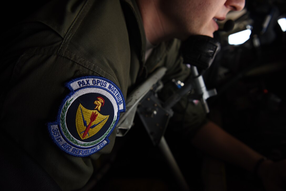 A KC-135 Stratotanker from RAF Mildenhall, England conducted air refueling training with Romanian air force F-16s over the skies of Romania, March 11, 2019. The crew was involved in training which enhanced regional capabilities to secure air sovereignty and promote peace and security through cooperation, collaboration, interoperability with NATO partners and other allies in the region. (U.S. Air Force photo by Airman 1st Class Brandon Esau)