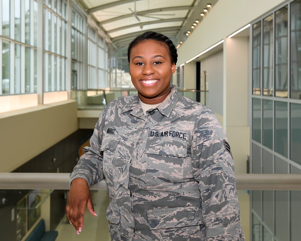 U.S. Air Force Senior Airman Kiana Ward, a bio-environmental engineering technician with the 916th Aerospace Medicine Squadron