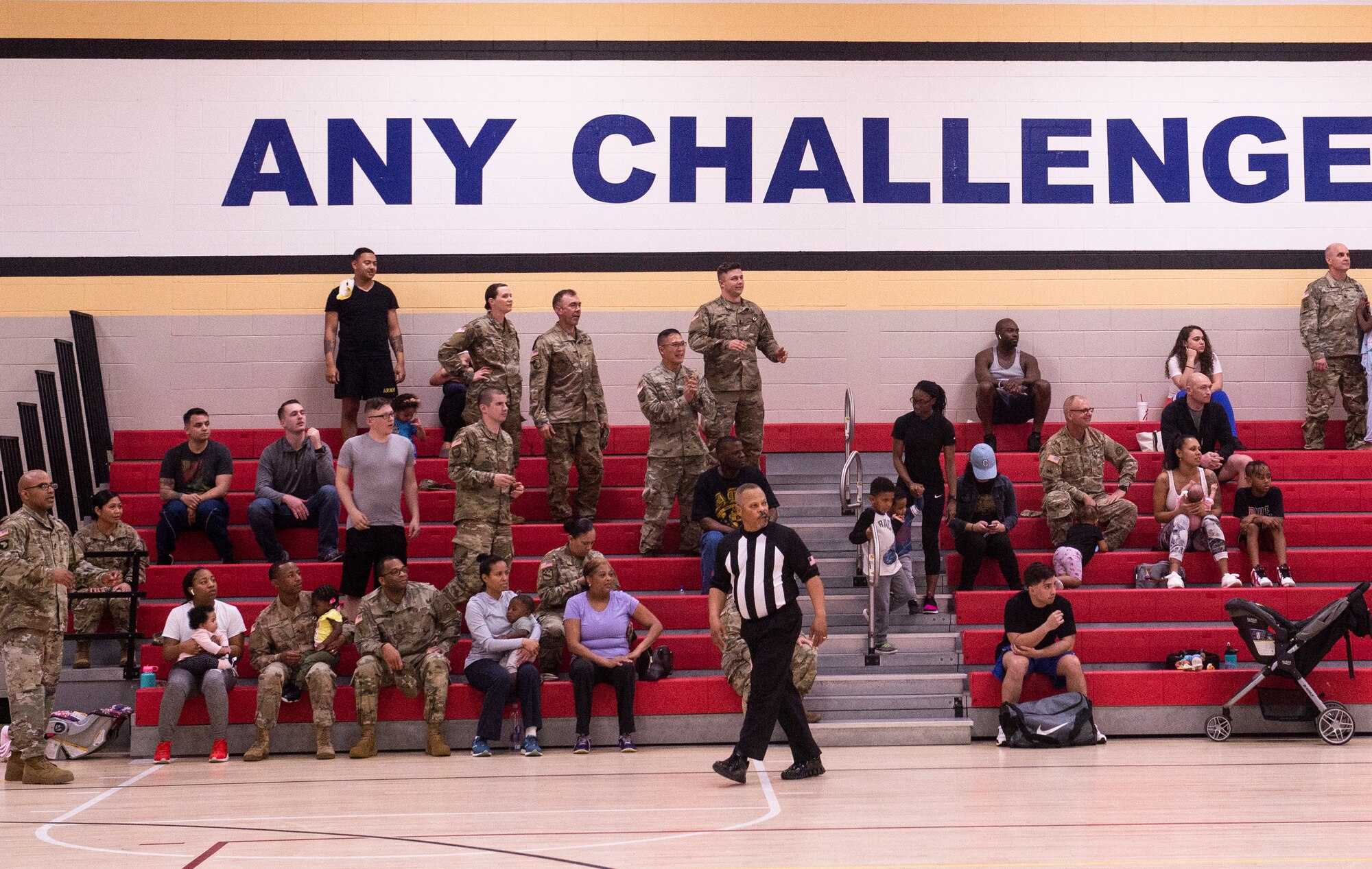 Team Shaw members observe an intramural basketball championship game at Shaw Air Force Base, S.C., March 14, 2019.