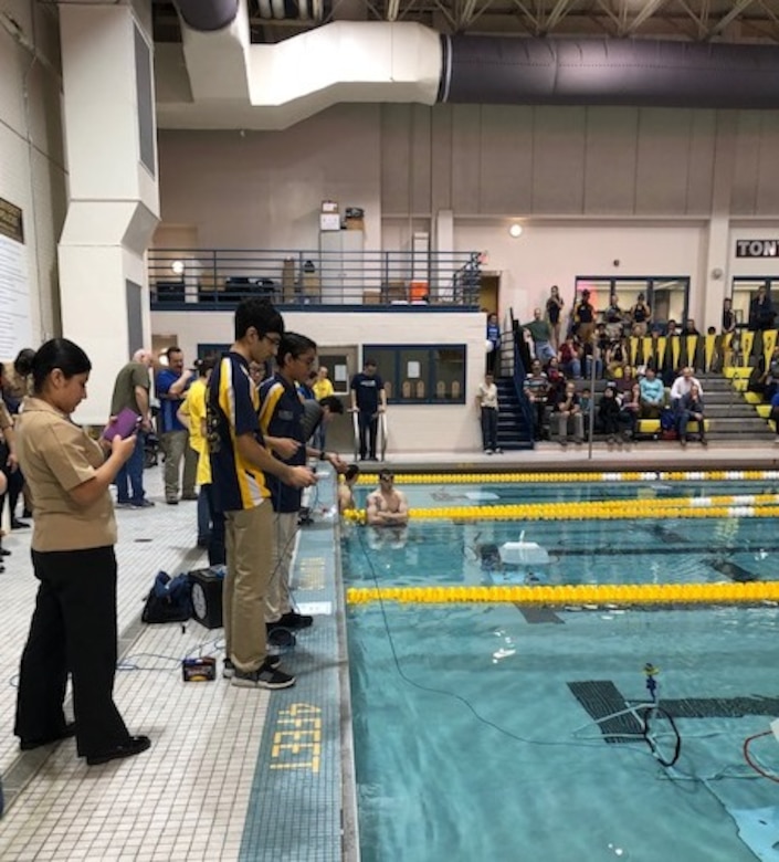 Middle and high school students compete underwater robots in obstacle and task-related courses during the 7th Annual NJ Regional SeaPerch competition, co-hosted by NAWCAD Lakehurst, at Rowan University in Glassboro, New Jersey March 9. (U.S. Navy photo)