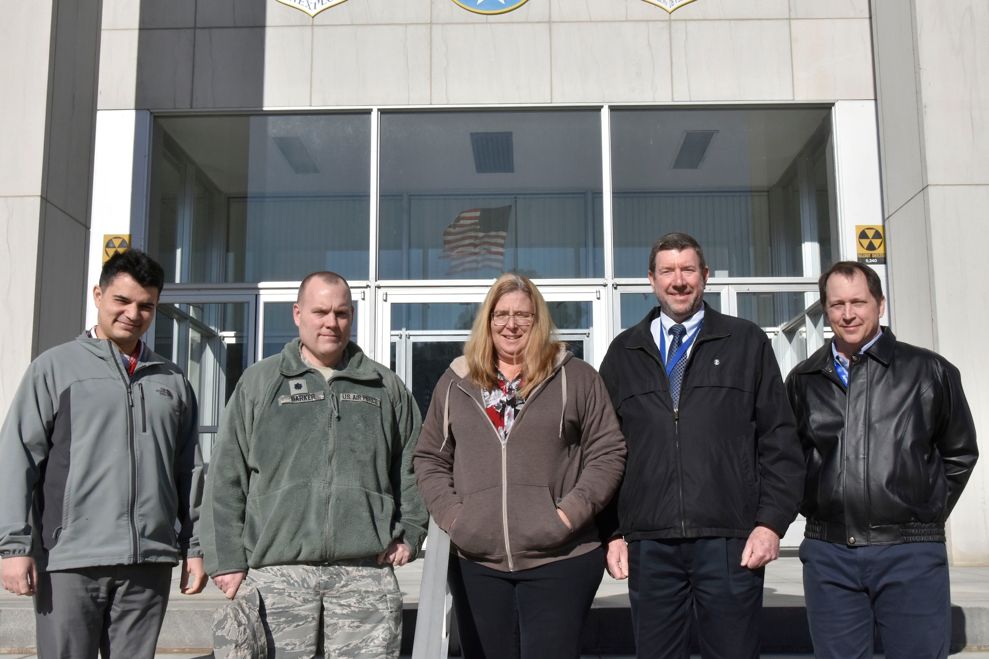 The Arnold Air Force Base Legal Office was recently awarded Air Force Materiel Command Small Legal Office of the Quarter for the fourth quarter of 2018. Pictured from left are Ryan Mueller, attorney advisor; Lt. Col. Andrew Barker, staff judge advocate; Leslie McGowan, paralegal specialist; Greg Porter, senior attorney advisor; and Eric Norton, paralegal specialist. Not pictured is Capt. Janet Ashitey, deputy staff judge advocate. (U.S. Air Force photo by Bradley Hicks)