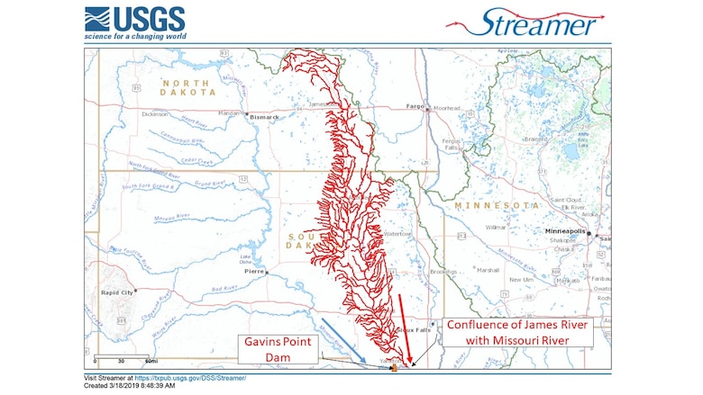 Runoff from the James River enters the Missouri River downstream of Gavins Point Dam.