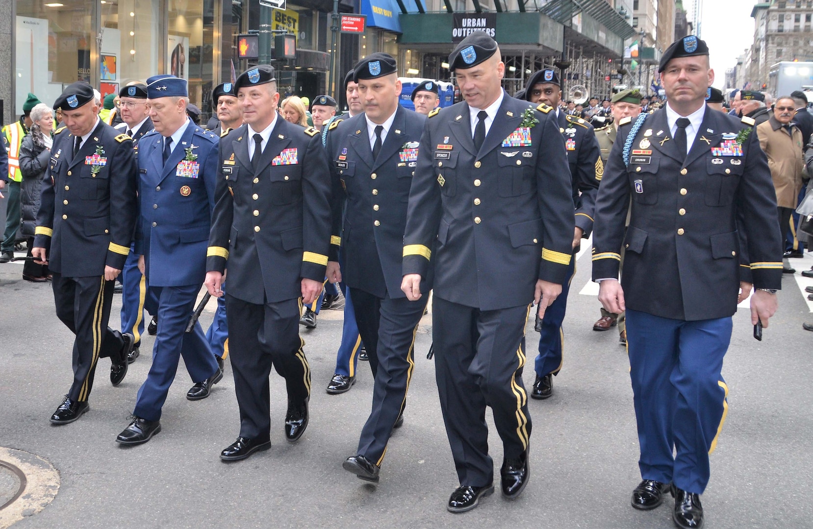 Leaders of the New York National Guard join the  1st Battalion, 69th Infantry,  during the New York City St. Patrick's Day Parade on March 16, 2019. The 1st Battalion, 69th Infantry traditionally leads the world's largest St. Patrick's Day Parade.