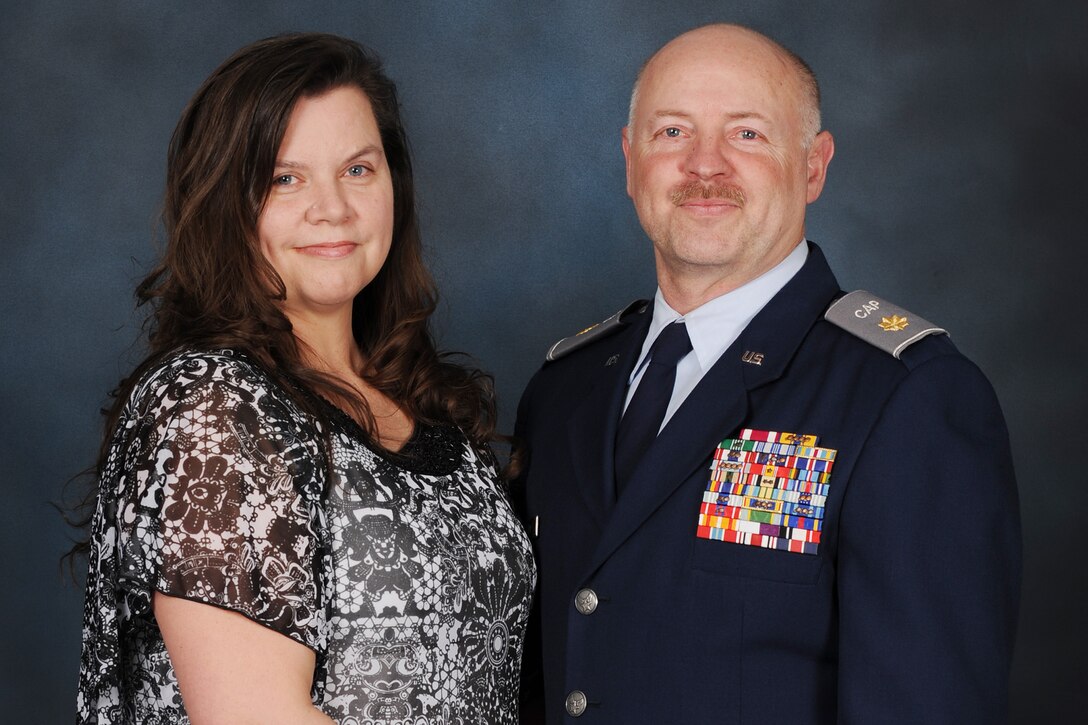 Teresa Conner, headquarters Civil Air Patrol Montana wing administrator, left, and husband John Conner, 341st Logistics Readiness Squadron assistant director of logistics and a retired Air Force veteran, poses for a photo March 1, 2019, at Malmstrom Air Force Base, Montana.