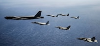 Aircraft from the United States, Australia and Japan engage in COPE North 2019 participate in a large show-of-force formation over the Pacific Ocean on Mar. 6, 2019. CN19 is a long-standing exercise designed to enhance multilateral air operations amongst partner nations and includes humanitarian assistance and disaster relief airlift operations as well as large-force employment. Approximately 2,000 U.S. Airmen, Marines, and Sailors participated alongside approximately 800 RAAF and JASDF members during the exercise.