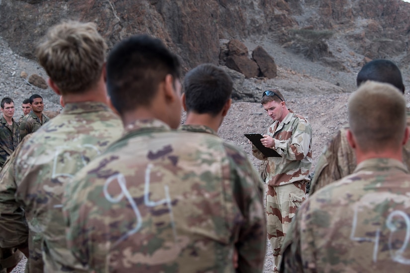 Soldiers in a loose formation.