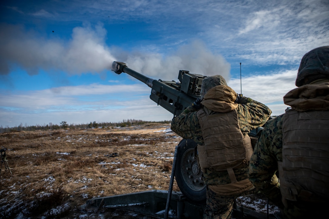 3rd Battalion, 14th Marines Fire M777 Howitzers During Exercise Dynamic ...