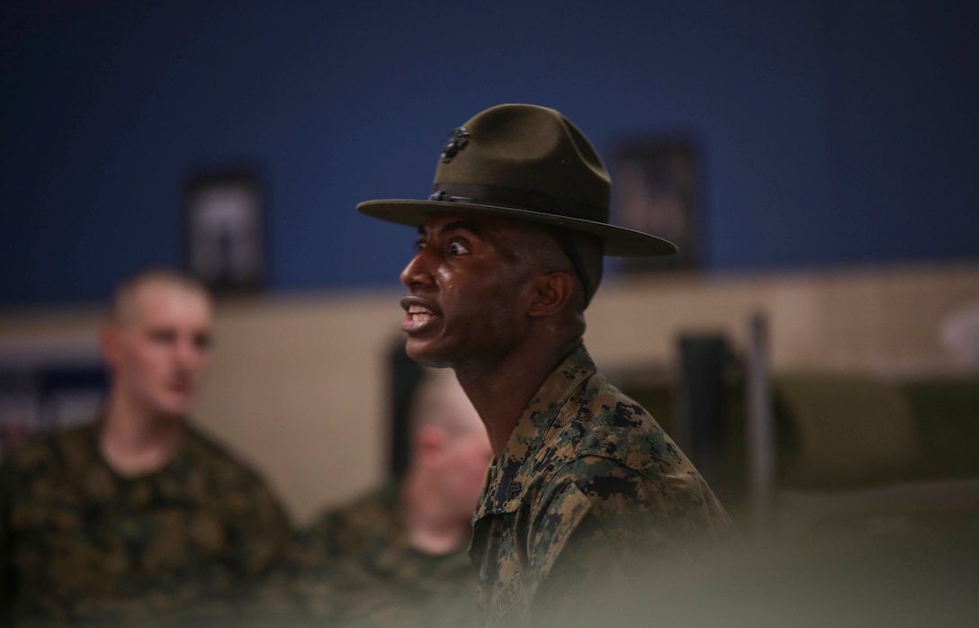 Drill instructors with Kilo Company set the tone for their new recruits during forming day one at Marine Corps Recruit Depot Parris Island, S.C. Jan. 26, 2019. Kilo Company will spend forming day learning the rules and regulations of recruit training, regarding everything from how to act in the squad bay to how to speak to drill instructors.
(U.S. Marine Corps photo by Sgt. Dana Beesley)