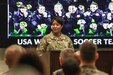 Jennifer Edwards, U.S. Army Central, sings the National Anthem during the Women’s History Month observance ceremony at USARCENT headquarters on Shaw Air Force Base, S.C., March 13, 2019.