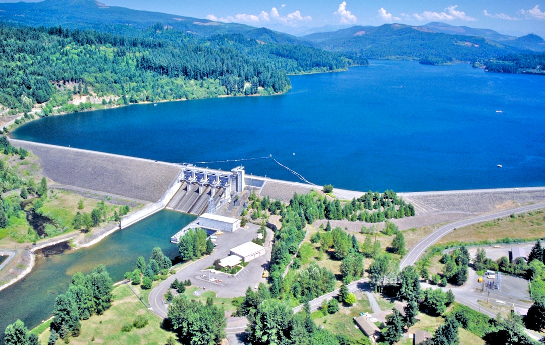 Foster Dam and Reservoir aerial